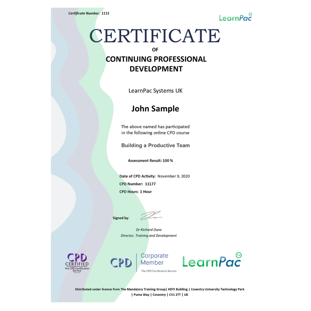 Cpd Building Building a Productive Team - Level 1 - E-learning Course – CPDUK ...