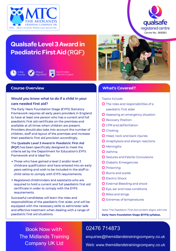 COVENTRY QA Level 3 Blended Paediatric First Aid RQF (Ofqual regulated ...